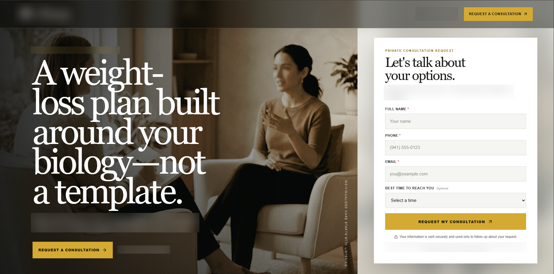 A treatment-specific landing page with an enquiry form, one of the pages each campaign sends traffic to
